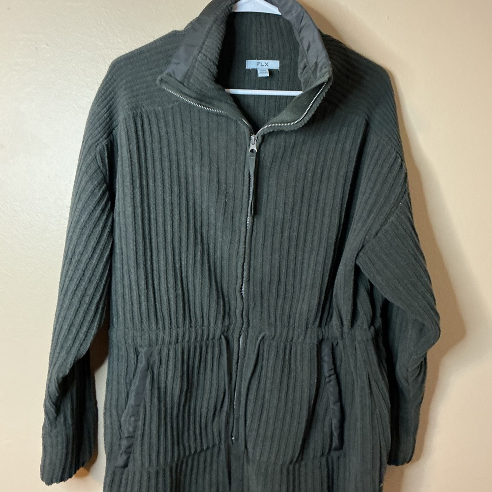 FLX Women's Dark Green Ribbed Full-Zip Hoodie